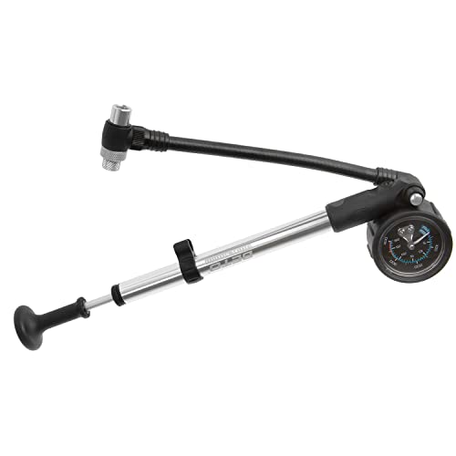 BETO Fahrradpumpe, Dämpferpumpe mit Manometer und Entlüftungsventil, Handpumpe, 400psi/28bar, AV/Autoventil/Schraderventil/Americanventil, Silber/schwarz von Beto