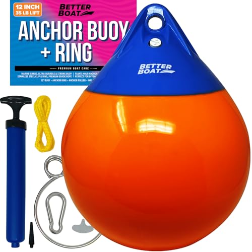 Better Boat Anchor Bouy und Retrieval Ring, 30,5 cm, aufblasbare Vinyl-Boot-Bälle mit Pumpe, runde Bojen, Marker und Anker, Schwimmball, schwimmender Pick-up für Seil für Meer und See von Better Boat