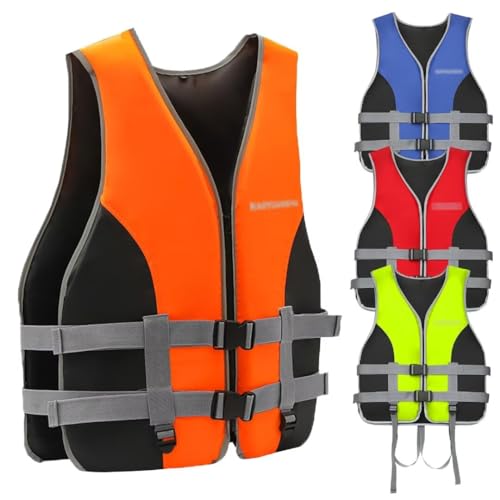 Schwimmweste, Universal Rettungsweste für Herren & Damen, Schwimmweste Erwachsene mit Verstellbarem Sicherheits-Schrittgurt für Wassersport, Kanu, Wakeboard, Orange, M von Bettschlange