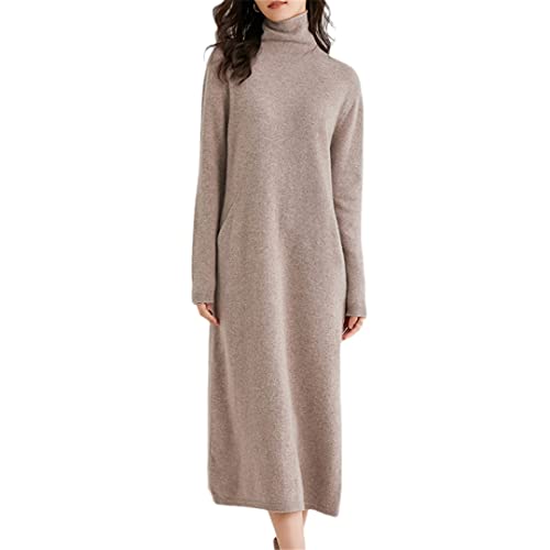 Bewellan Damen Kleid Länger 100% Kaschmir und Wolle Strickpullover Mode Winter Rollkragen Kleider Weibliche Wadenhoch Pullover Khaki M von Bewellan