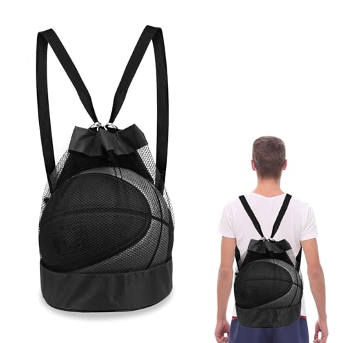 Bewudy Ballnetz Ballsack, Basketball Tasche, Rucksack Tragbare Ballnetz Mehrzweck Sport Netztasche Mesh Strandtasche Gym Sack Ballnetz für Fußball Basketball Tennis Volleyball Rugbyball von Bewudy