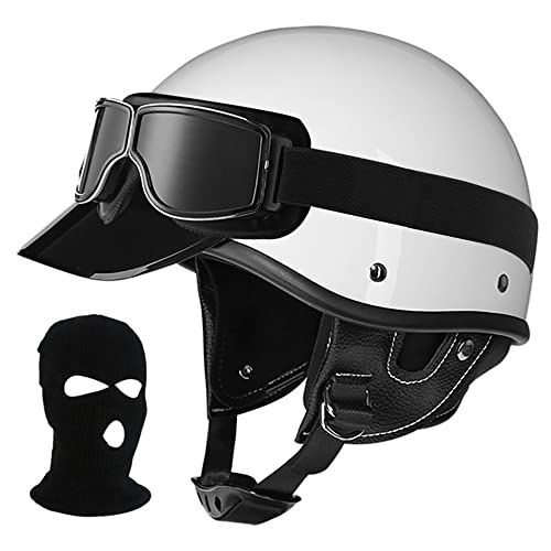 Halbhelm im Retro-Stil für Erwachsene, mit Einstellbar Schnellverschluss-Gurt, Anti-Collision Helm mit ECE Zertifiziert, Offener Helm mit Brille, für Moped Cruiser Biker (55~64CM) von Beyswage