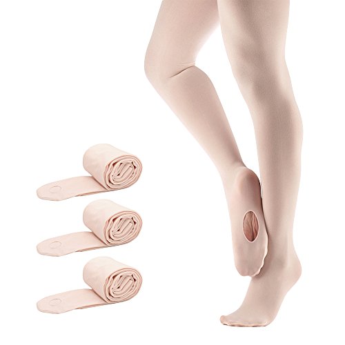 Bezioner Ballett Strumpfhose 3 Paar Cabrio Tanzstrumpfhose mit Fersenloch für Kinder Mädchen und Damen Rosa M (125–140 cm) von Bezioner