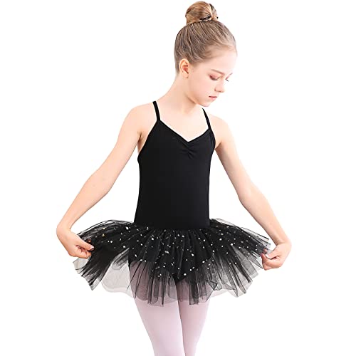 Bezioner Kinder Ballettkleidung Tütü Ballettkleid Mädchen Baumwolle Balletttrikot Ballettanzug Tanzbody Tanzkleid mit Rock Schwarz 120 von Bezioner