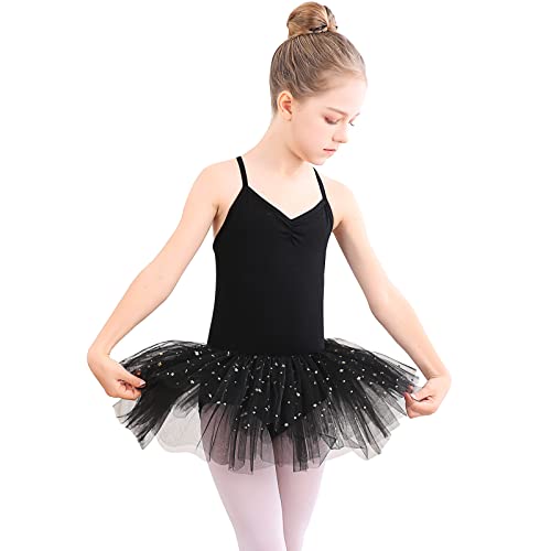 Bezioner Kinder Ballettkleidung Tütü Ballettkleid Mädchen Baumwolle Balletttrikot Ballettanzug Tanzbody Tanzkleid mit Rock Schwarz 130 von Bezioner