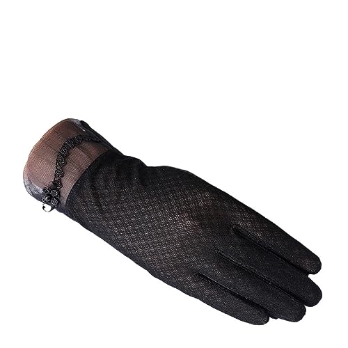 BgnEhRfL Handschuh, Handschuhe, Handschuhe Damen Sommer Spitze Dünnschliff Fahren Touchscreen Eisseide Handschuhe Elastisch Reiten Straßenbahn(Black) von BgnEhRfL