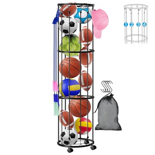 Bibykivn 2/3-stöckiges vertikales Ballregal mit Rädern, wandmontierter Ballaufbewahrungskäfig, platzsparendes Aufbewahrungsregal für Basketball (3 Layers) von Bibykivn