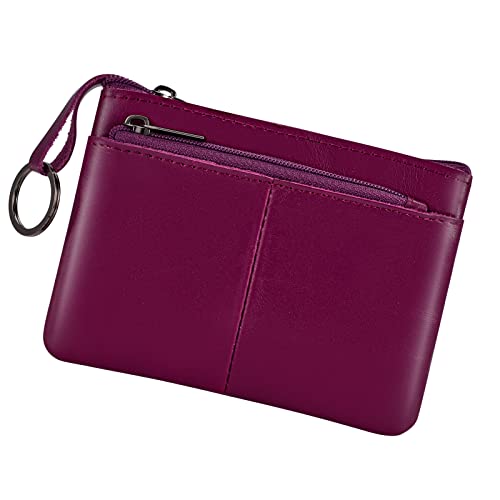 Münzgeldbörse aus echtem Leder, dreifacher Reißverschluss, Kartenhalter mit Schlüsselring, violett, Münztasche Münzgeldbörse aus echtem Leder, dreifacher Reißverschluss, Kartenhalter mit Schlüsselring, violett, Münztasche von Bidponds