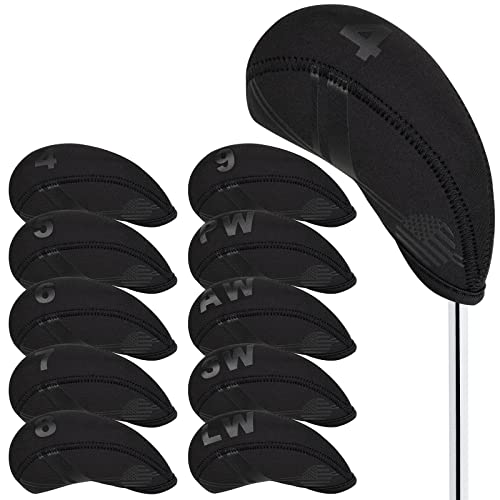 BIG TEETH Golfschlägerhauben aus Eisen, 10 Stück, Neopren, USA-Flagge, Golfschläger-Schutz, mehrfarbig (schwarz) von Big Teeth