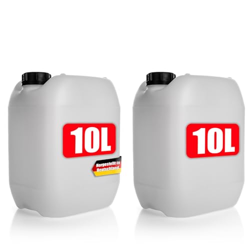 BigDean 2 Stück Wasserkanister 10L mit Schraubverschluss DIN 51 naturweiß - Lebensmittel & Industrie Zulassung - BPA frei lebensmittelecht stapelbar UN-Zulassung - Made in Germany von BigDean