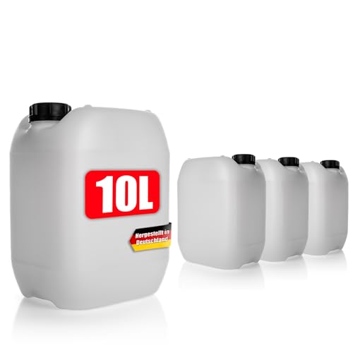 BigDean 4 Stück Wasserkanister 10L mit Schraubverschluss DIN 51 naturweiß - Lebensmittel & Industrie Zulassung - BPA frei lebensmittelecht stapelbar UN-Zulassung - Made in Germany von BigDean