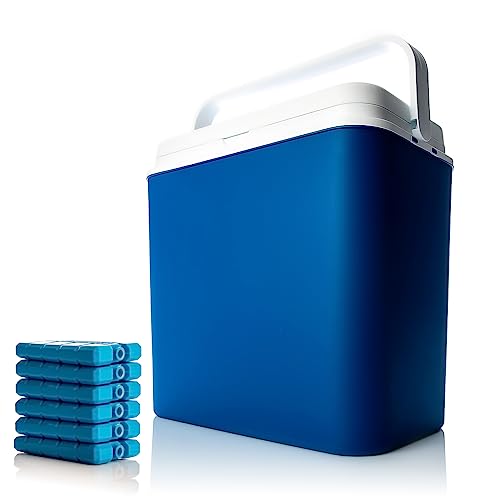 Kühlbox 24 Liter blau/weiß inkl. 6 Kühlakkus - Bis zu 14 Std. Kühlung - Kühltasche für unterwegs - Outdoor Thermobox für Picknick & Camping - Made in Europe von BigDean