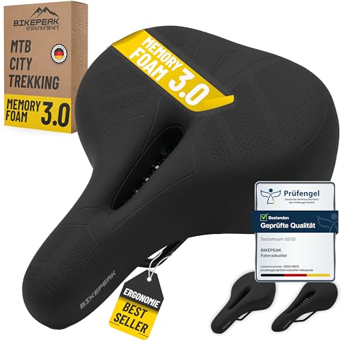 BikePeak Fahradsattel Herren & Damen City - Bequemer, Atmungsaktiver Memory-Schaum, Ergonomischer Sattel, Schwarz, Wasserabweisend für Fahrrad Kunden, Perfekt für City & Touren BikePeak Fahradsattel Herren & Damen City - Bequemer, Atmungsaktiver Memory-Schaum, Ergonomischer Sattel, Schwarz, Wasserabweisend für Fahrrad Kunden, Perfekt für City & Touren von BikePeak