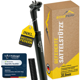 BikePeak Federsattelstütze Ø wählbar 350mm schwarz inkl. 4 Wechselfedern - Ø 30.9 mm BikePeak Federsattelstütze Ø wählbar 350mm schwarz inkl. 4 Wechselfedern - Ø 30.9 mm von BikePeak
