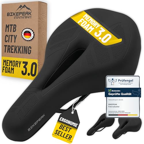 BikePeak Trekking Fahrradsattel für Herren & Damen Ergonomischer, Atmungsaktiver Memory-Schaum Sattel, Schwarz, Wasserabweisend, Perfekt für Trekkingtouren und Lange Fahrten BikePeak Trekking Fahrradsattel für Herren & Damen Ergonomischer, Atmungsaktiver Memory-Schaum Sattel, Schwarz, Wasserabweisend, Perfekt für Trekkingtouren und Lange Fahrten von BikePeak