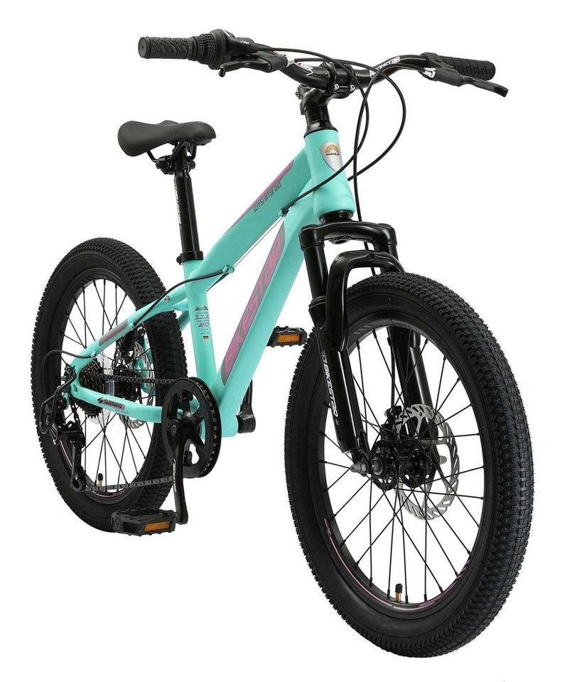 Bikestar Mountainbike 20 Zoll Kinderfahrrad, 6 - 9 Jahre, Mädchen, Jungen, 7 Gang Shimano Tourney RD-TY300 Schaltwerk, Kettenschaltung, Scheibenbremsen, Rahmen 28 cm, Hardtail von Bikestar