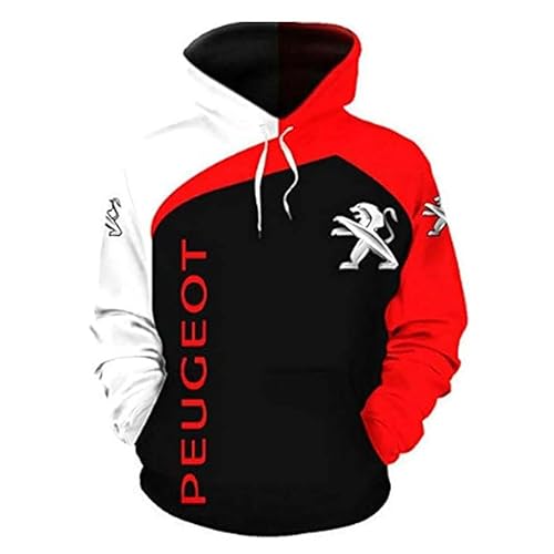 BinwoLoBLM Kapuzenpullover Jacke Herren Damen Für P-Eugeot Logo 3D Drucken Hoodies Lässiges Sweatshirt Kapuzenpulli Langarm Pullover Mit Taschen,L,Red von BinwoLoBLM