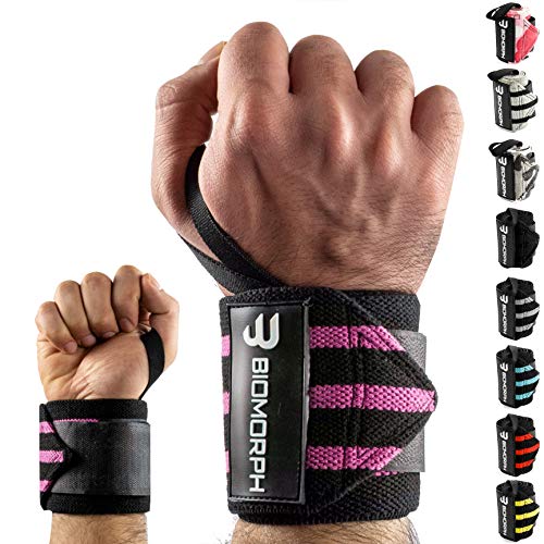 BIOMORPH Profi Handgelenk-Bandagen 54cm für Fitness, Bodybuilding, Kraftsport & Crossfit I Wrist Wraps für Frauen & Männer (Pink Stripes) von BIOMORPH