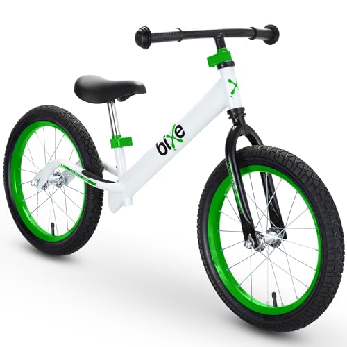 Bixe 16 Zoll Laufrad ab 5 Jahre grün - Balance Bike für große Kinder im Alter von 5 bis 9 Jahren - Fahrrad ohne Pedale mit Luftreifen - für Jungen und Mädchen - 16 inch Rad von Bixe