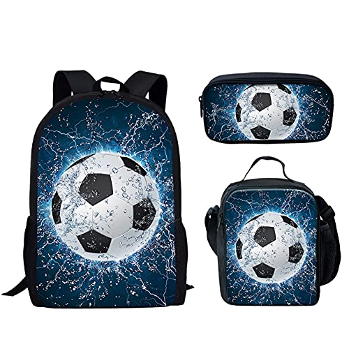 Biyejit Kinder Rucksack für Teenager Mädchen Jungen Schultasche Schulter Büchertasche Lunchbox Federmäppchen 3 in 1, Water Soccer, Einheitsgröße von Biyejit