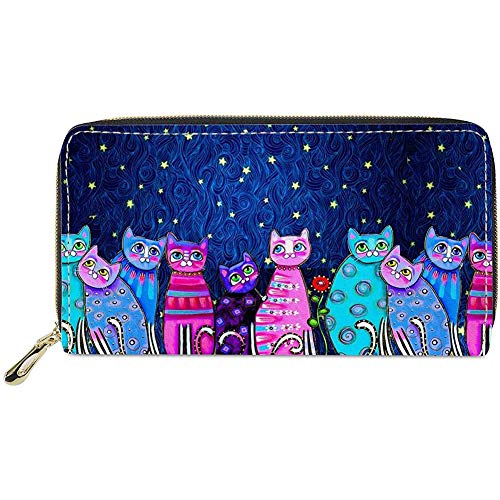 Biyejit Galaxy Starry Cats Damen-Geldbörse, Leder, Reißverschluss, Handy-Clutch, groß, Reise-Geldbörse, Geschenk für Mädchen von Biyejit