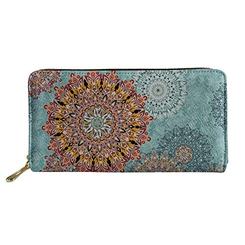 Biyejit Lange Damen-Geldbörse aus Leder, Kreditkartenhalter, Handy-Clutch, große Kapazität, mit Reißverschluss, Mandala Floral, Einheitsgröße, Casual von Biyejit