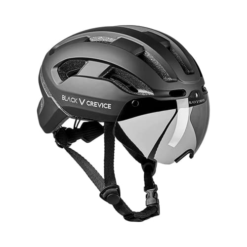 BLACK CREVICE City Fahrradhelm inkl. 2 Wechselvisiere & LED-Rücklicht, schwarz, M/L (58-61cm)… von Black Crevice