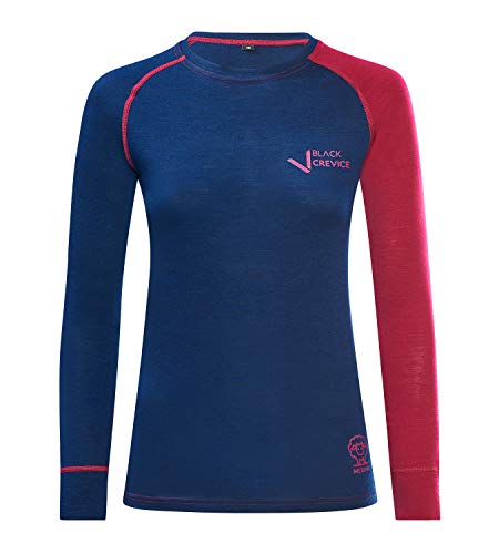 Black Crevice Damen Langarmshirt aus Merino Wolle in 42 - Steel Blue/Blood red I Funktionsshirt atmungsaktiv I Funktionsunterwäsche I Base Layer I Long Sleeve I Skiunterwäsche Black Crevice Damen Langarmshirt aus Merino Wolle in 42 - Steel Blue/Blood red I Funktionsshirt atmungsaktiv I Funktionsunterwäsche I Base Layer I Long Sleeve I Skiunterwäsche von Black Crevice