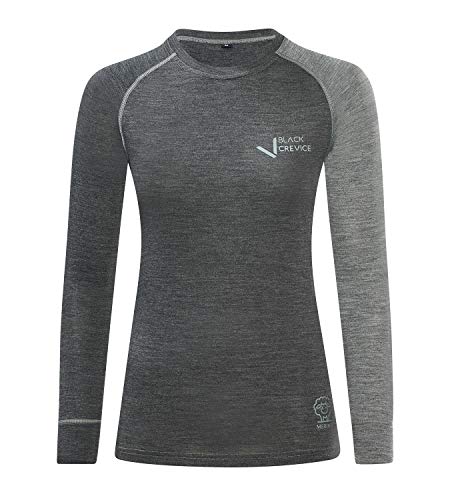 Black Crevice Damen Langarmshirt aus Merino Wolle in 46 - Anthracite/Grey I Funktionsshirt atmungsaktiv I Funktionsunterwäsche I Base Layer I Long Sleeve I Skiunterwäsche von Black Crevice