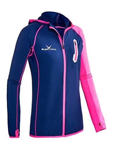 Black Crevice Damen Microfleece Second Layer mit Kapuze, Steel Blue/pink, 44 von Black Crevice