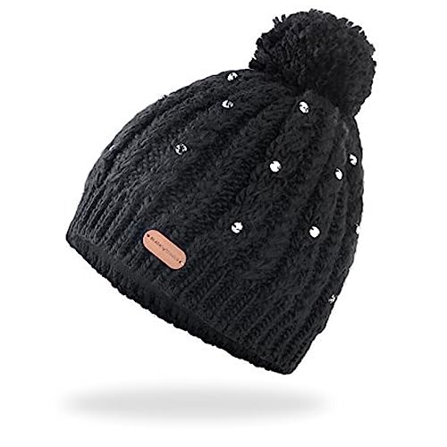 Black Crevice Damen Strickmütze I Damen Winter-Mütze mit Glitzerperlen & Pompom I One Size Strick-Mütze mit sehr warmen & Fleece-Innenfutter I Damen-Wintermützen Black Crevice Damen Strickmütze I Damen Winter-Mütze mit Glitzerperlen & Pompom I One Size Strick-Mütze mit sehr warmen & Fleece-Innenfutter I Damen-Wintermützen von Black Crevice