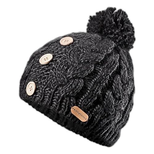 Black Crevice Damen Strickmütze mit Bommel und Knöpfen, Haube, BCR061003, schwarz von Black Crevice