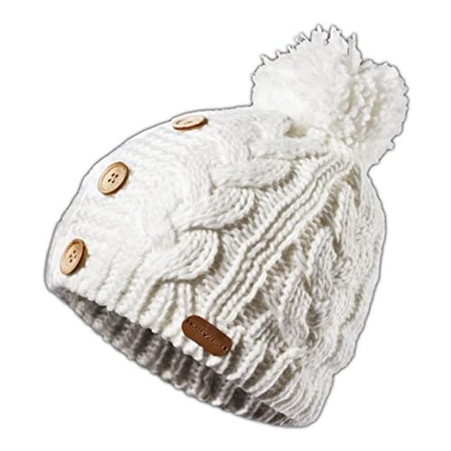 Black Crevice Damen Strickmütze mit Bommel und Knöpfen, Haube, BCR061003, weiß Black Crevice Damen Strickmütze mit Bommel und Knöpfen, Haube, BCR061003, weiß von Black Crevice
