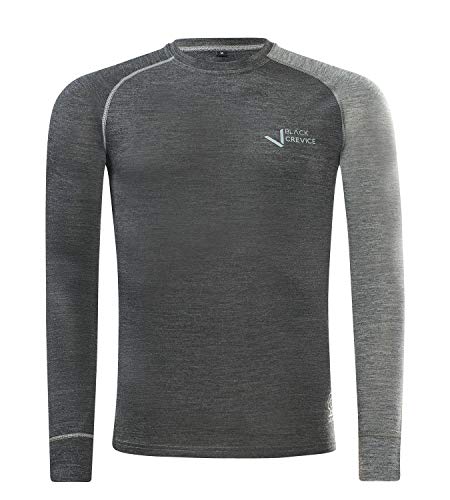 Black Crevice Herren Langarmshirt aus Merino Wolle in XL - Anthracite/Grey I Funktionsshirt atmungsaktiv I Funktionsunterwäsche I Base Layer I Long Sleeve I Skiunterwäsche von Black Crevice