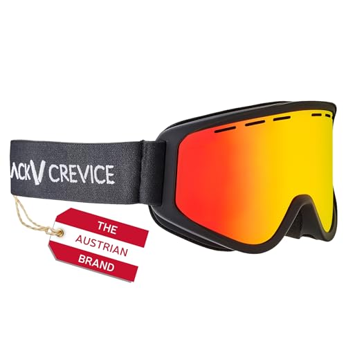 Black Crevice Junior Skibrille in Schwarz/orange I Skibrille für Kinder mit gepolstertem Rahmen I Revo Doppelscheibe mit Anti-Fog-Beschichtung & UV 400 Schutz I Optimaler Komfort für Kinder von Black Crevice