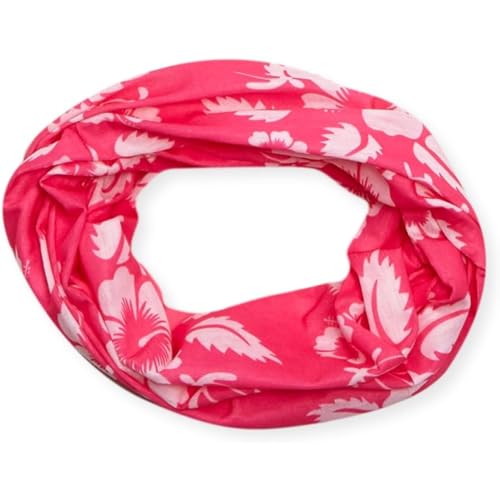 Black Crevice Multifunktionstuch, Kopftuch, Halstuch, Bandana, rosa mit weißen Blumen von Black Crevice