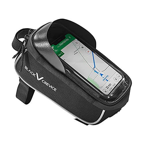 Black Crevice Tube Bag Fahrradtasche I robuste & wasserdichte Fahrrad-Rahmentasche I Fahrradtasche mit Smartphone-Halterung bis 6,5 Zoll I Fahrrad-Oberrohrtasche mit 2 Fächern I 18x8x10cm von Black Crevice