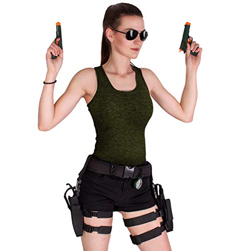 Black Snake® Damen Lara Croft Kostüm | Gürtel, rechtes + linkes Beinholster - Schwarz - OneSize von Black Snake