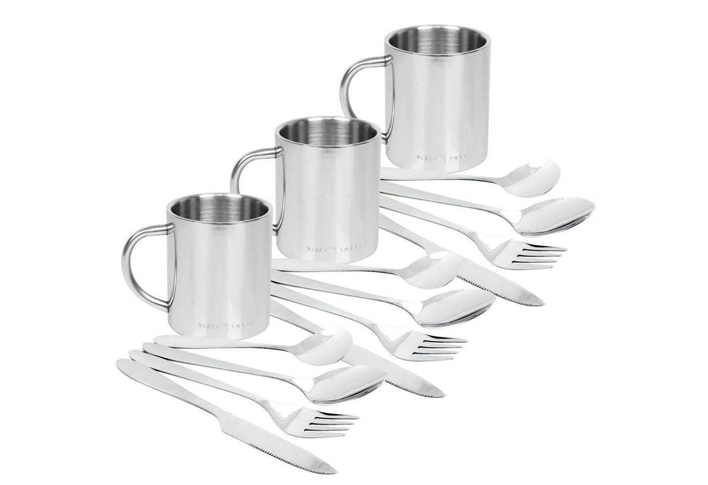 Black Snake Geschirr-Set Thermo Tasse mit Campingbesteck Set, 3 Personen Black Snake Geschirr-Set Thermo Tasse mit Campingbesteck Set, 3 Personen von Black Snake