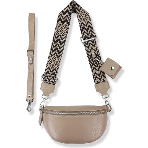 Blade Bauchtasche Damen Echtleder, stylisch Umhängetasche Damen, Crossbody Bag Damen mit 2 abnehmbaren verstellbaren Schultergurten und mit ETUI für Airpods1/2 für Frauen-Beige (Mittel/Opt-3) von Blade