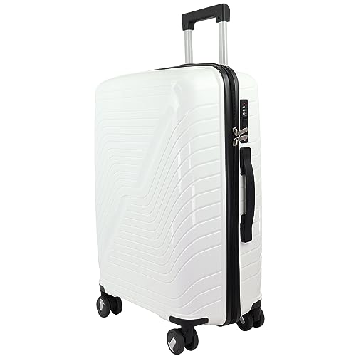 Blade Hartschalen-Koffer Trolley Rollkoffer -3 Teilig Reisekoffer Handgepäck mit Schloss und 4 Rollen, Leichter Gepäck aus Polypropylen - Koffer in (Wieß,L) von Blade