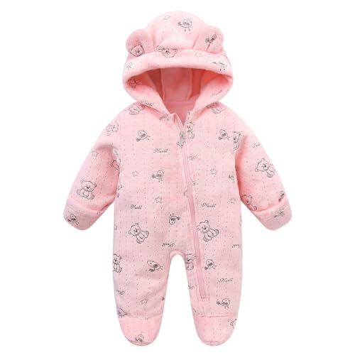 Blaward Baby Schneeanzug aus Fleece für Jungen und Mädchen Einteiliger Body mit Kapuze Strampler aus Baumwolle mit Füßen Wintermantel Flauschiger Reißverschluss Oberbekleidung Overall für 0–12 Monate von Blaward