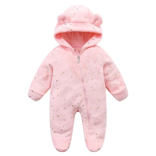 Blaward Baby Schneeanzug aus Fleece für Jungen und Mädchen Einteiliger Body mit Kapuze Strampler aus Baumwolle mit Füßen Wintermantel Flauschiger Reißverschluss Oberbekleidung Overall für 0–12 Monate von Blaward