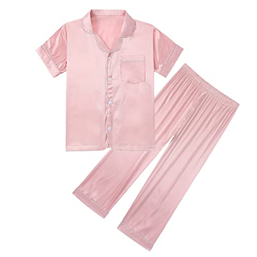 Blaward Jungen Mädchen Satin Schlafanzüge Sets Kinder Button-Down Pyjama Set 2PCs Silky Nachtwäsche Nachtwäsche Outfit Geschenke für 5-14 Jahre von Blaward