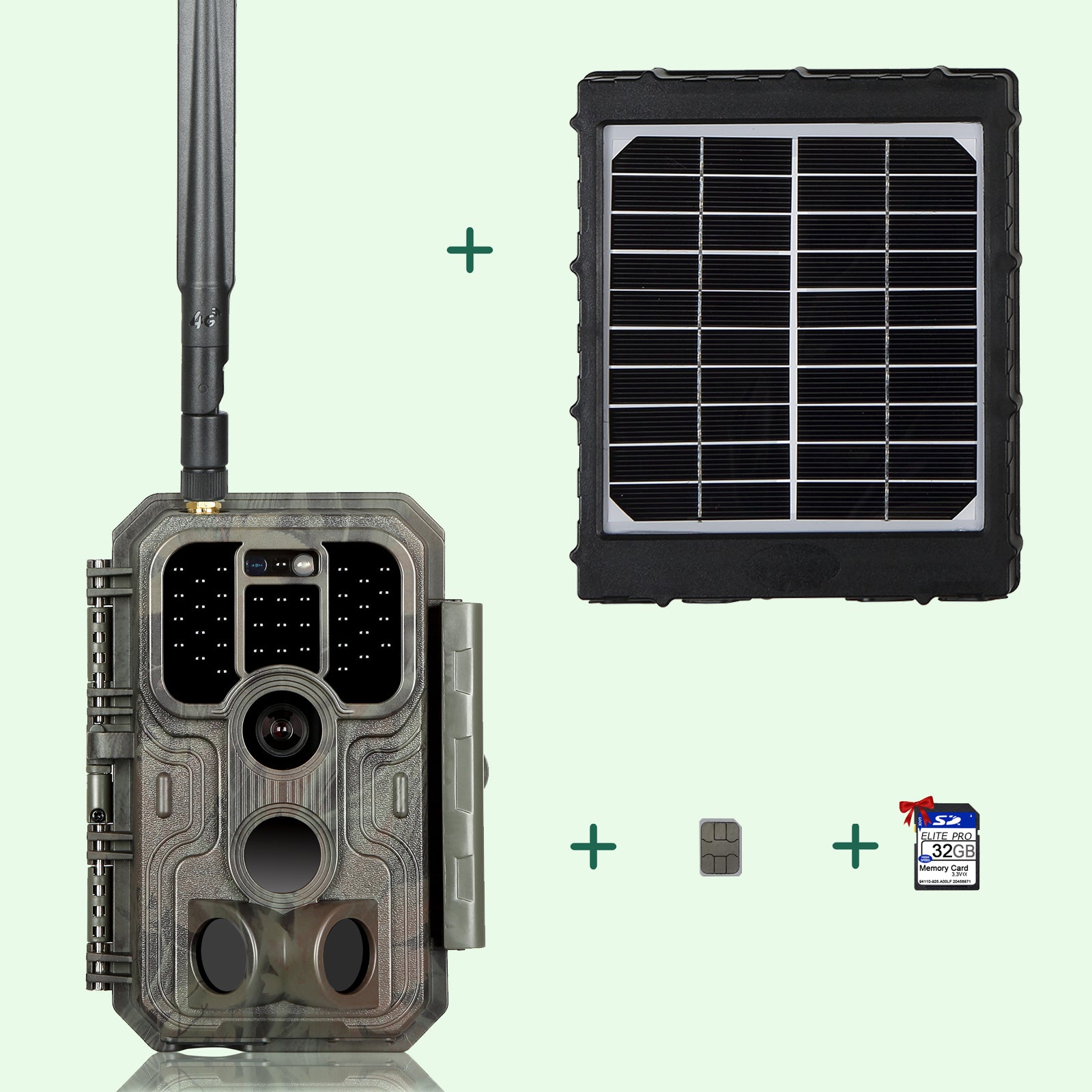 Bundle 4G LTE Wildkamera Wildtierkamera Jagdkamera 32MP mit SIM-Karte und 32GB Speicherkarte und Solarpanel-Kits A390G Rot von BlazeVideo