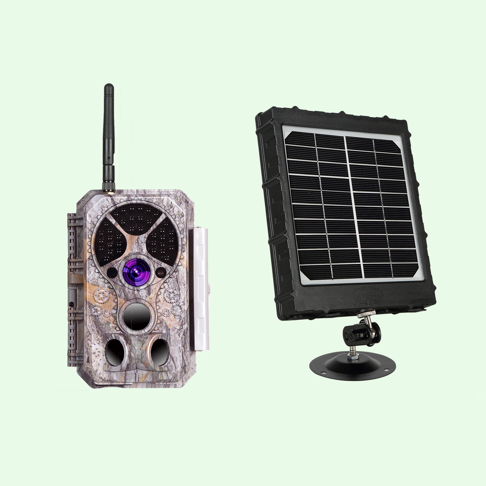 Bundle Wildkamera Wildtierkamera Jagdkamera Wlan 32MP 1296P 0,1s Auslöserzeit Bewegungsmelder 120°PIR und Solarpanel-Kits 8000mAh 12V/9V/6V | A350W Graun von BlazeVideo