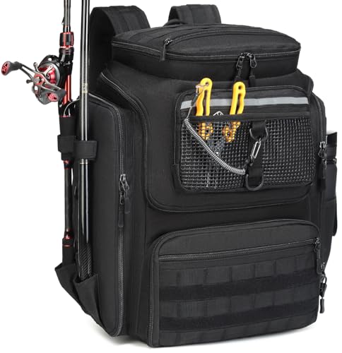 BlesMaller Angelrucksack mit Rutenhaltern 45L große Angeltasche wasserabweisend Angelausrüstung Rucksack für Angeln Wandern Camping Trekking BlesMaller Angelrucksack mit Rutenhaltern 45L große Angeltasche wasserabweisend Angelausrüstung Rucksack für Angeln Wandern Camping Trekking von BlesMaller