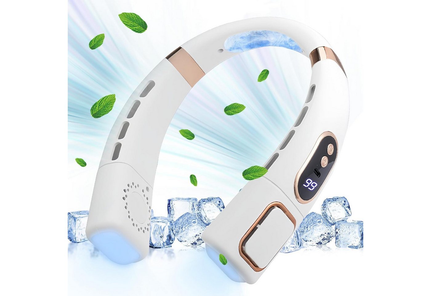BlingBin Mini USB-Ventilator Nackenventilator mit Kühlung 8000mAh Nackenkühler mit LED-Beleuchtung, USB Ventilator Hals für Unterwegs Reisen Sport von BlingBin