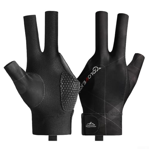 BlissfulAbode 3-Finger-Snooker-Poolhandschuh, einfach zu tragen, atmungsaktives Netzgewebe, rutschfest (links schwarz) von BlissfulAbode