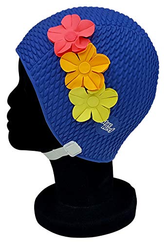 Blue Reef Paris Bubble Badekappe für Damen, einfarbig, Blumenmuster, Retro, 3 Blumen, tropische Reihe, 3DBlütenblatt, 3 Farben, stilvolle VintageBadekappe, Einheitsgröße für Erwachsene mit von Blue Reef